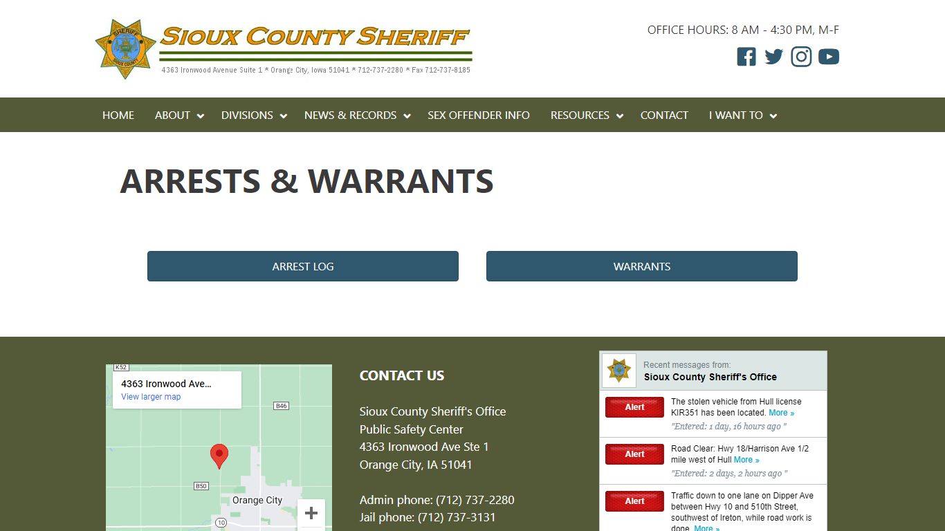 Arrests & Warrants – Sioux County Sheriff